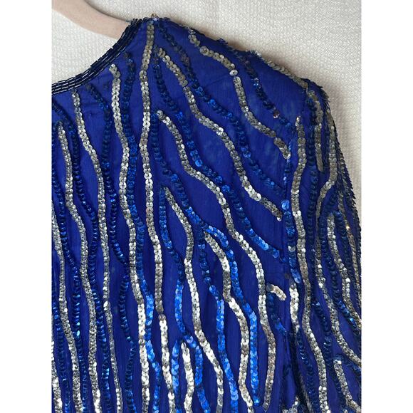 Jewel Queen 100% Pure Silk Sequined Short Sleeve Great Gatsby Style Blouse 2x - Picture 10 of 10